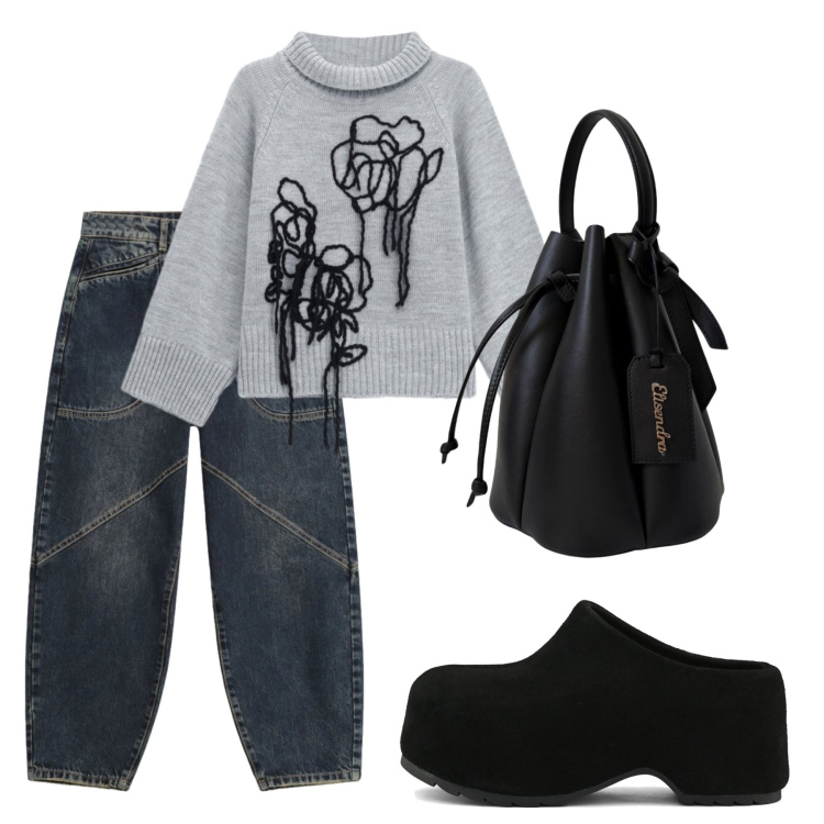 Outfit donna - Total look #2474705. Stile Casual per Tutti i giorni. Abbinamento con pullovers, jeans, borse a secchiello, zoccoli.