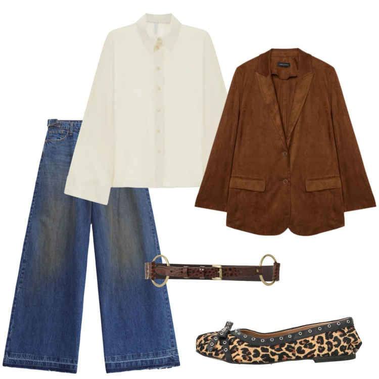 Outfit donna - Effortless. Stile Casual per Tutti i giorni. Abbinamento con ballerine, camicie, jeans, cinture, blazer.