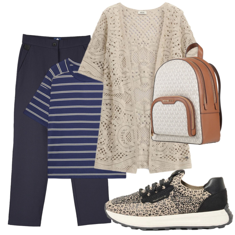 Outfit donna - Total look #2474724. Stile Casual per Tutti i giorni. Abbinamento con zaini, sneakers, cardigans, t-shirt, pantaloni chino.