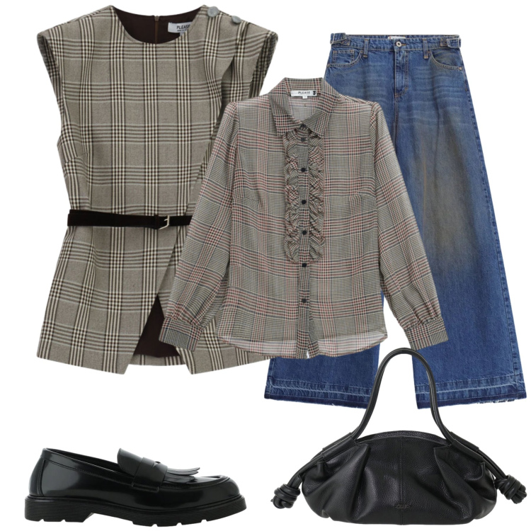 Outfit donna - Total look #2474734. Stile Casual chic per Tutti i giorni. Abbinamento con jeans, camicie, gilet, mocassini, borse a mano.