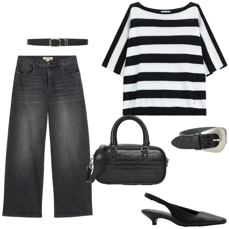 Outfit donna - Total look #2474745. Stile Casual per Tutti i giorni. Abbinamento con jeans, décolleté, borse a tracolla, cinture, top, braccialetti.