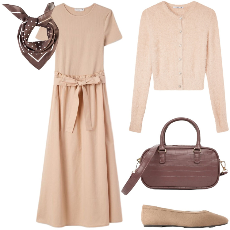 Outfit donna - Total look #2474753. Stile Casual per Tutti i giorni. Abbinamento con foulard, ballerine, vestiti lunghi, cardigans, borse a tracolla.