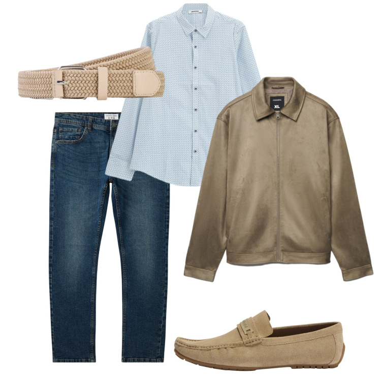Outfit uomo - Settembre. Stile Casual per Tutti i giorni. Abbinamento con scarpe stringate, camicie, jeans, giacche, cinture.