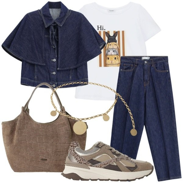 Outfit donna - collezione Fall stagione firmata Please. Stile Urban per Tutti i giorni. Abbinamento con sneakers, blazer, jeans, t-shirt, borse a spalla, cinture.