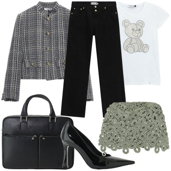 Outfit donna - Nuova collezione Fall Winter di Please. Stile Urban per Tutti i giorni. Abbinamento con décolleté, borse messenger, pantaloni, cappotti, t-shirt, accessori per capelli.