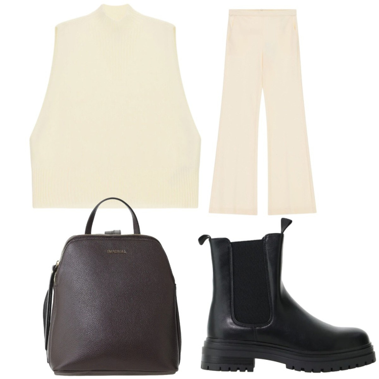 Outfit donna - We are Back. Stile Casual chic per Tutti i giorni. Abbinamento con stivaletti chelsea, zaini, pantaloni, maglieria.