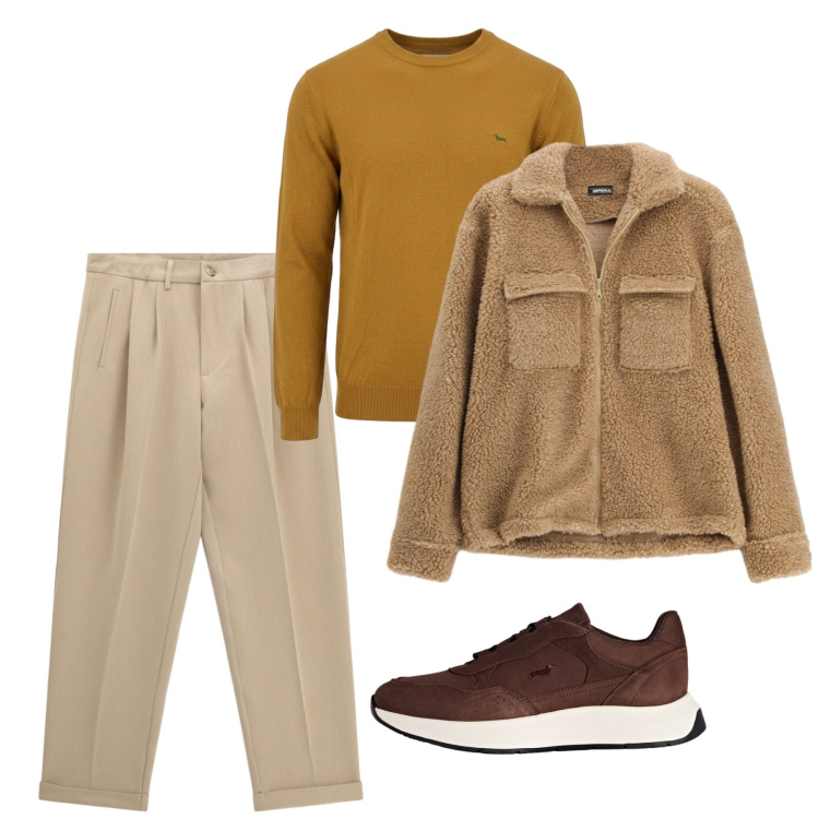 Outfit uomo - Toni neutri e terracotta. Stile Casual per Tutti i giorni. Abbinamento con sneakers, maglieria, pantaloni, cappotti.