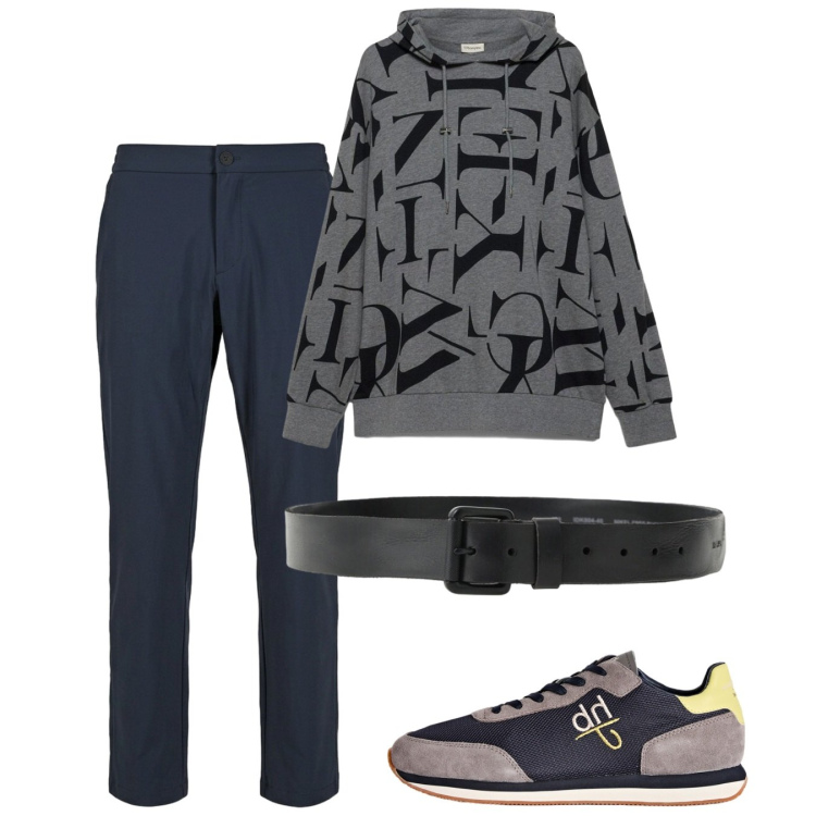 Outfit uomo - Settembre. Stile Casual per Tutti i giorni. Abbinamento con sneakers, cinture, pantaloni, felpe con cappuccio.
