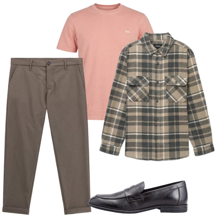 Outfit uomo - Settembre. Stile Casual per Tutti i giorni. Abbinamento con t-shirt, pantaloni, scarpe stringate, camicie.