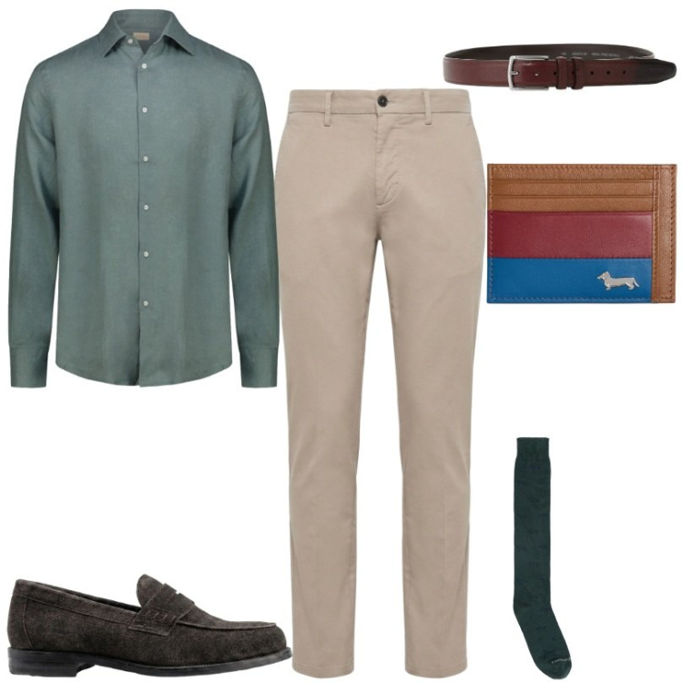 Outfit uomo - Total look #2474813. Stile Business/Elegante per Tutti i giorni. Abbinamento con pantaloni, portafogli, calzini, cinture, camicie, scarpe stringate.