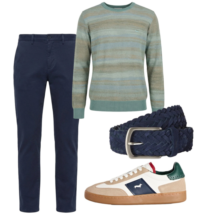 Outfit uomo - Settembre. Stile Casual per Tutti i giorni. Abbinamento con pantaloni, sneakers, cinture, pullovers.