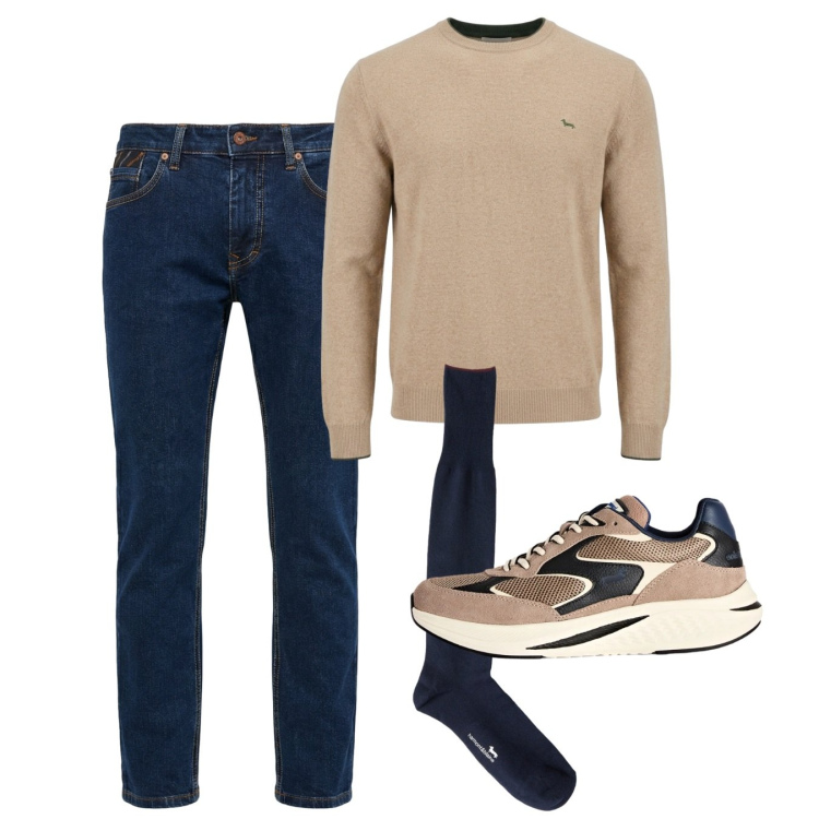 Outfit uomo - Settembre minimal. Stile Casual per Tutti i giorni. Abbinamento con maglieria, sneakers, calzini, pantaloni.