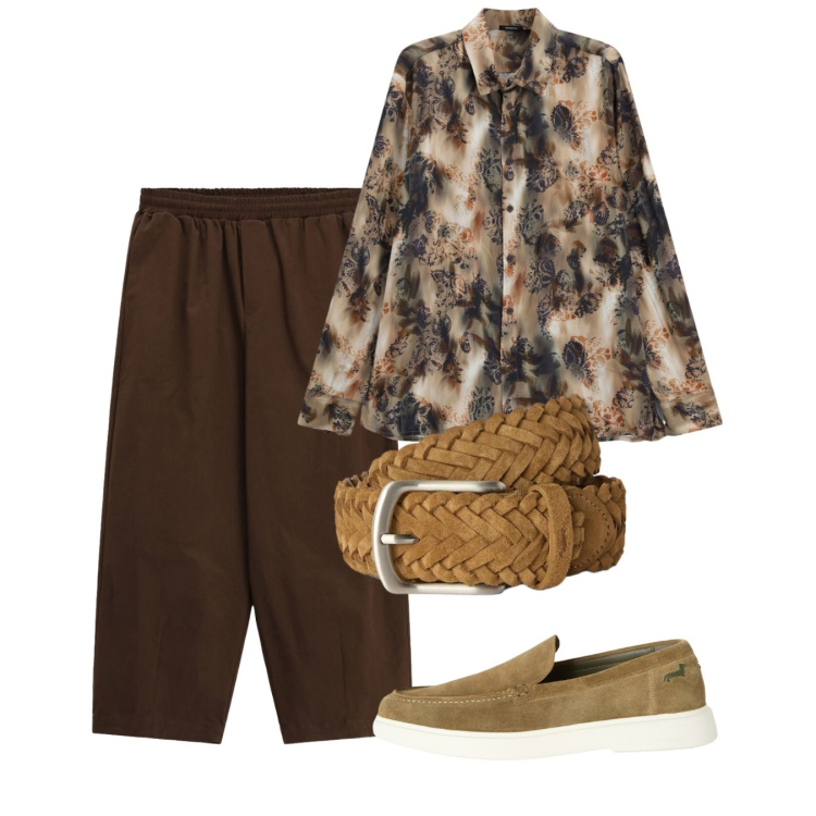 Outfit uomo - Settembre. Stile Casual per Tutti i giorni. Abbinamento con cinture, scarpe stringate, pantaloni a palazzo, camicie.