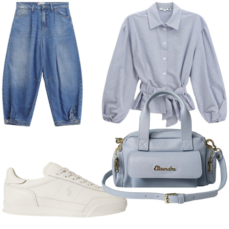 Outfit donna - Iconic Business Woman. Stile Casual chic per Ufficio. Abbinamento con camicie, jeans, borse a mano, sneakers.