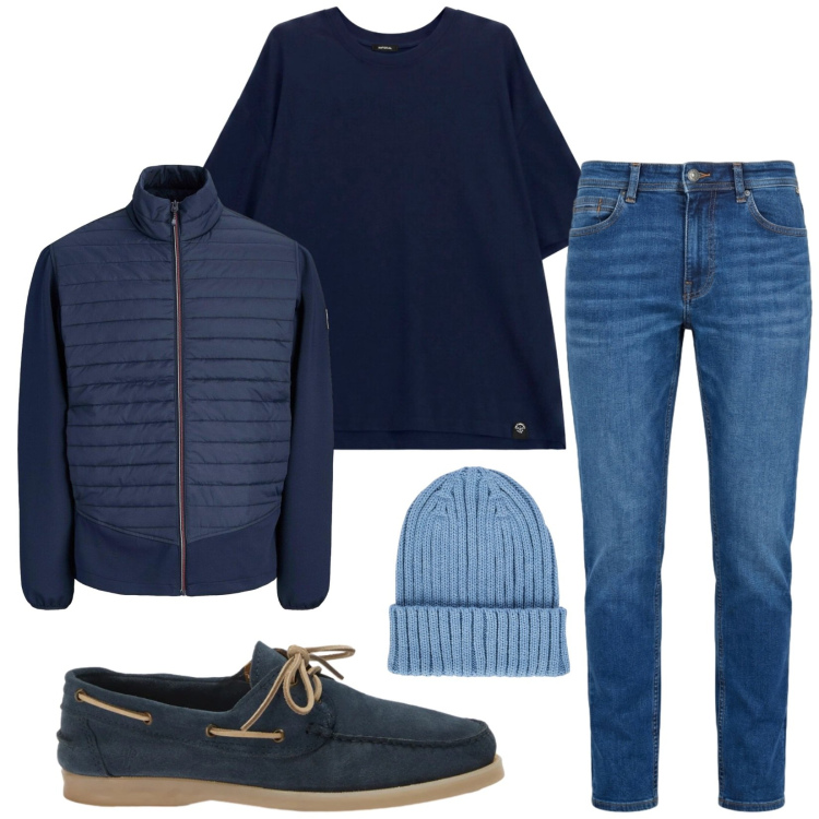 Outfit uomo - Total look #2474844. Stile Casual per Tutti i giorni. Abbinamento con scarpe stringate, jeans, t-shirt, berretti, giacche.