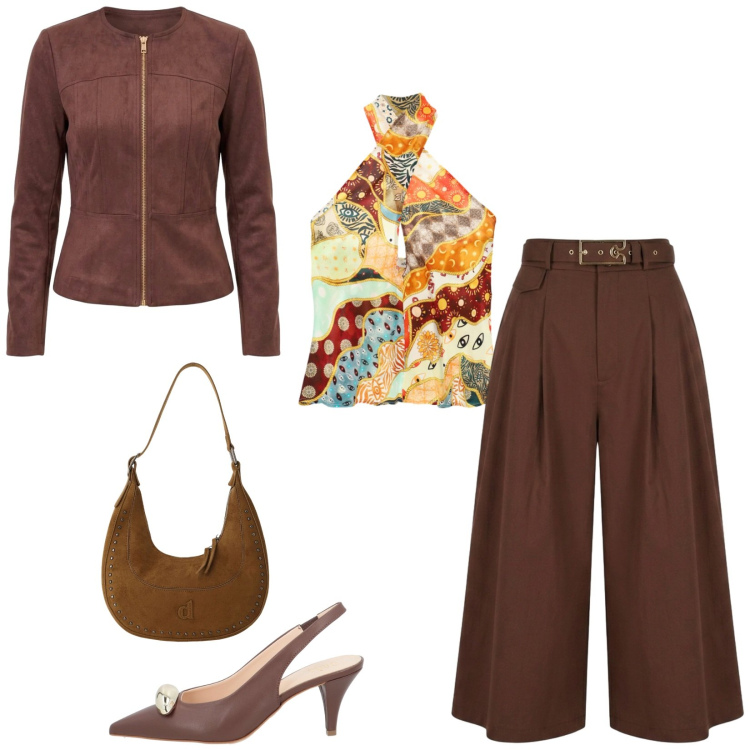 Outfit donna - Total look #2474852. Stile Chic per Serata fuori. Abbinamento con décolleté, borse a spalla, top, blazer, pantaloni capri.
