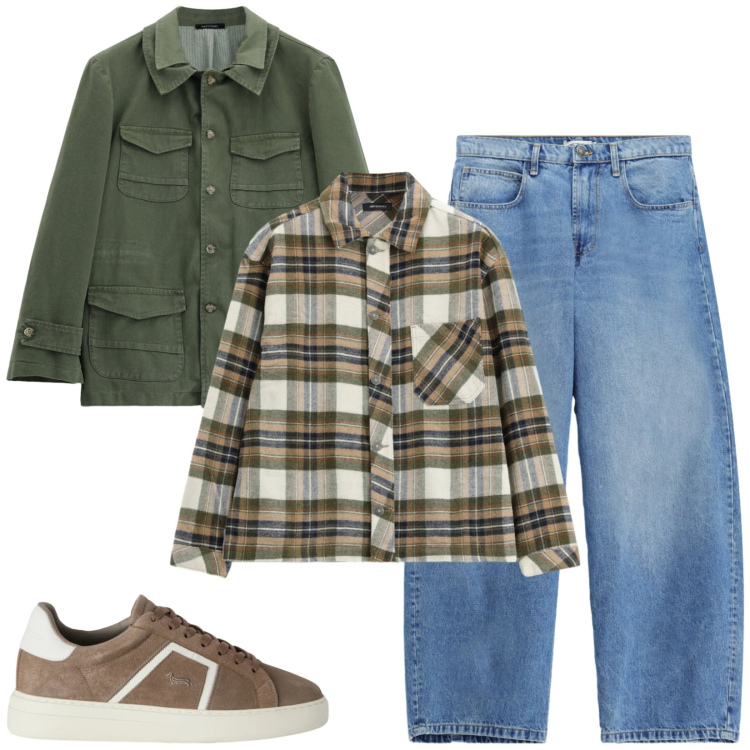 Outfit uomo - Total look #2474857. Stile Urban per Tutti i giorni. Abbinamento con sneakers, jeans, cappotti, camicie.