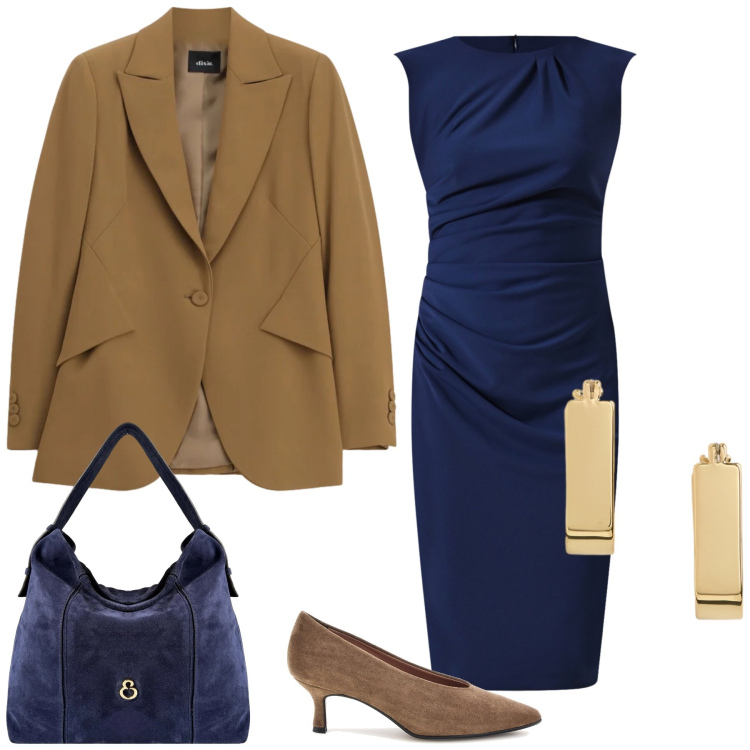 Outfit donna - Total look #2474859. Stile Chic per Ufficio. Abbinamento con blazer, vestiti a tubino, borse a spalla, orecchini, décolleté.