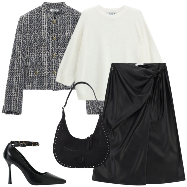 Outfit donna - Total look #2474888. Stile Chic per Serata fuori. Abbinamento con décolleté, gonne longuette, cappotti, maglieria, borse a spalla.