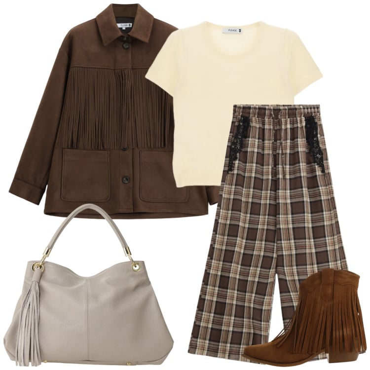 Outfit donna - Total look #2474889. Stile Casual per Tutti i giorni. Abbinamento con stivaletti texani, borse a spalla, pantaloni a palazzo, top, cappotti.