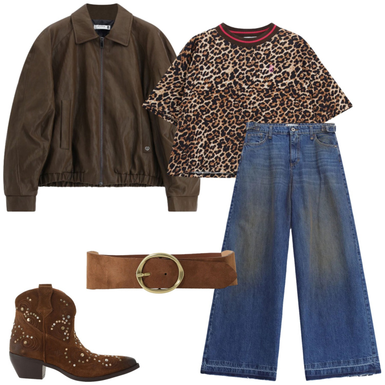 Outfit donna - Total look #2474890. Stile Casual per Tutti i giorni. Abbinamento con jeans, giacche, t-shirt, stivaletti texani, cinture.