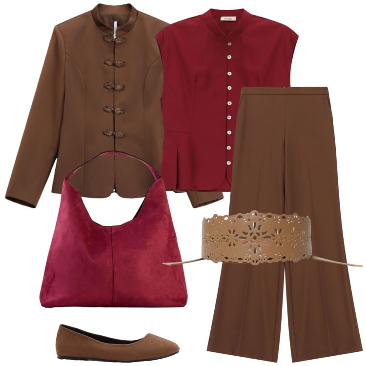 Outfit donna - Il completo in stile orientale. Stile Etnico per Tutti i giorni. Abbinamento con ballerine, borse a spalla, cinture, blazer, pantaloni a palazzo, camicie a manica corta.