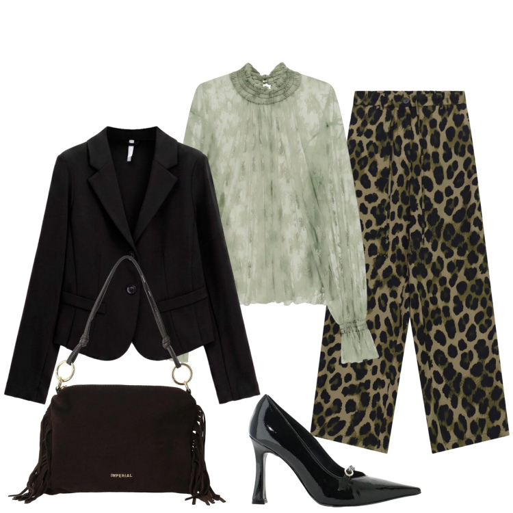 Outfit donna - Pizzo romantico e accenni animalier. Stile Glamour per Ufficio. Abbinamento con pantaloni a palazzo, bluse, blazer, décolleté, borse a spalla.