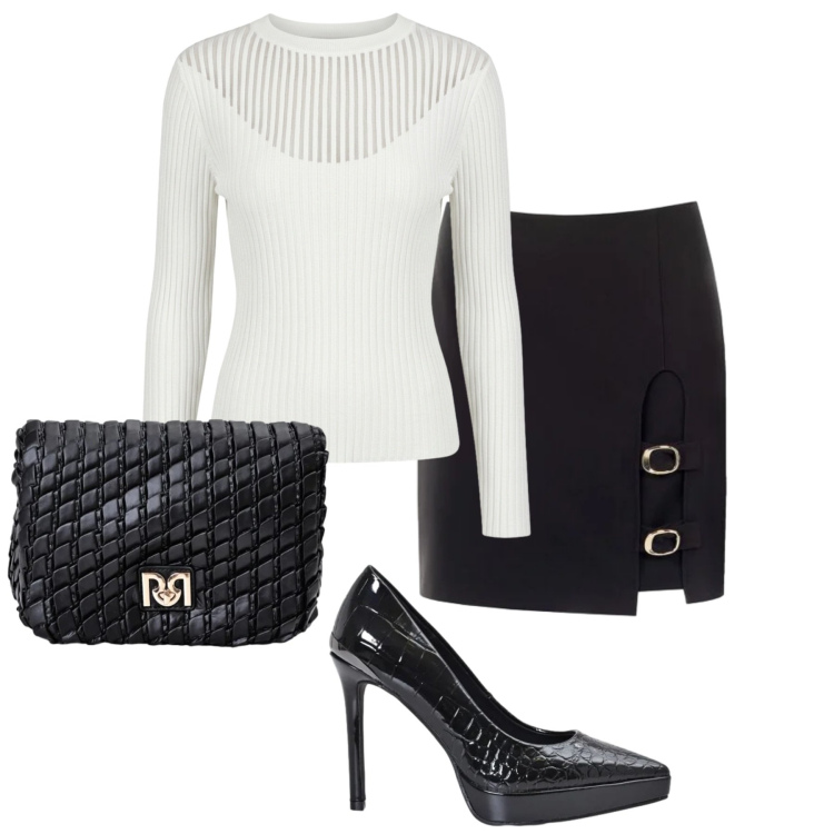 Outfit donna - In ufficio con stile. Stile Urban per Ufficio. Abbinamento con minigonne, maglieria, borse a tracolla, décolleté.