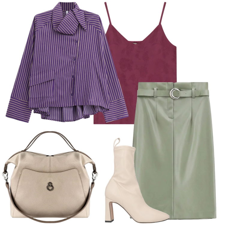 Outfit donna - Total look #2474951. Stile Casual chic per Tutti i giorni. Abbinamento con stivaletti, camicie, gonne longuette, top, borse a mano.