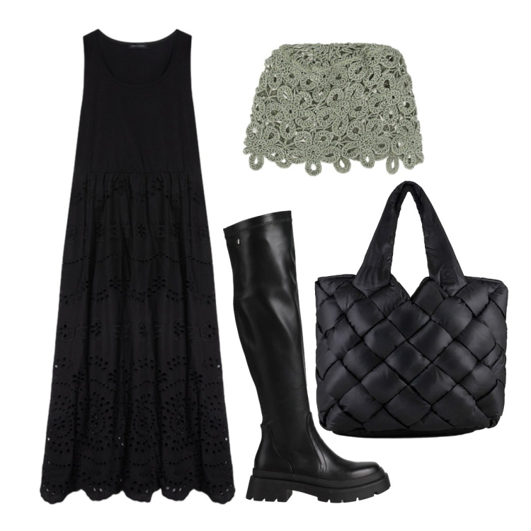 Outfit donna - Settembre. Stile Minimal per Tutti i giorni. Abbinamento con stivali, accessori per capelli, vestiti lunghi, borse tote.