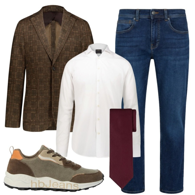 Outfit uomo - Cravatta in autunno. Stile Business/Elegante per Ufficio. Abbinamento con sneakers, jeans dritti, camicie, cravatte, giacche.