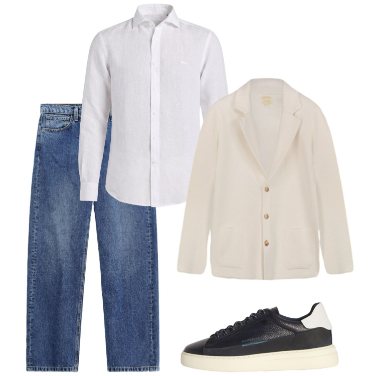 Outfit uomo - Settembre. Stile Casual per Tutti i giorni. Abbinamento con sneakers, camicie, jeans, cardigans.