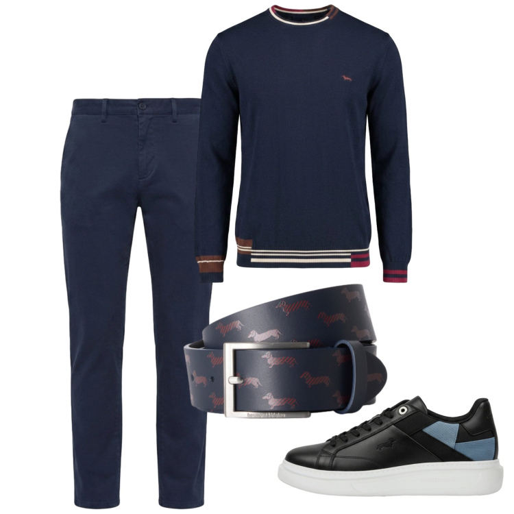 Outfit uomo - Settembre. Stile Casual per Tutti i giorni. Abbinamento con pantaloni, maglieria, cinture, sneakers.