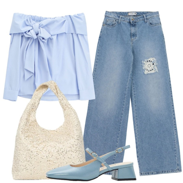 Outfit donna - Bon ton in jeans. Stile Bon Ton per Tutti i giorni. Abbinamento con décolleté, borse a spalla, tute, top.