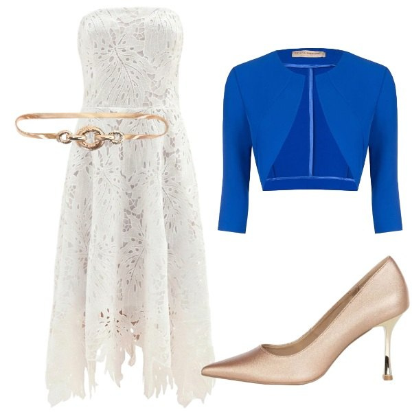 Outfit donna - Splendente. Stile Glamour per Serata fuori. Abbinamento con vestiti asimmetrici, blazer, cinture, décolleté.