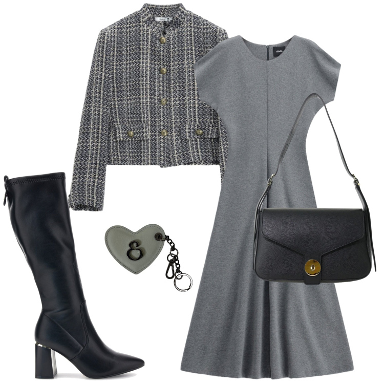 Outfit donna - Iconic business woman. Stile Casual chic per Ufficio. Abbinamento con borse a spalla, cappotti, vestiti midi/longuette, portachiavi, stivali.