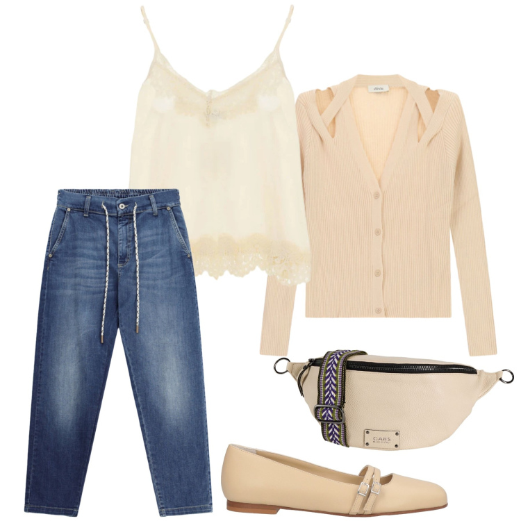 Outfit donna - Total look #2475008. Stile Casual chic per Tutti i giorni. Abbinamento con marsupi, ballerine, jeans, top, cardigans.