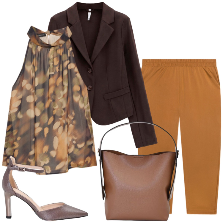 Outfit donna - Total look #2475012. Stile Casual chic per Ufficio. Abbinamento con blazer, borse a mano, décolleté, bluse, pantaloni.