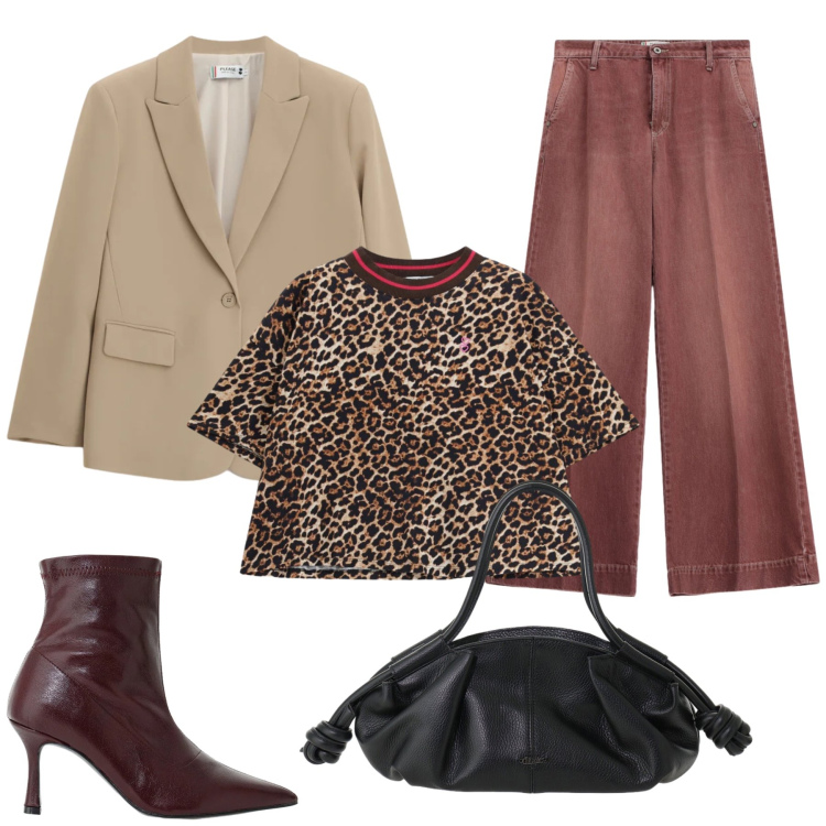 Outfit donna - Total look #2475029. Stile Casual chic per Tutti i giorni. Abbinamento con stivaletti, jeans, blazer, t-shirt, borse a mano.