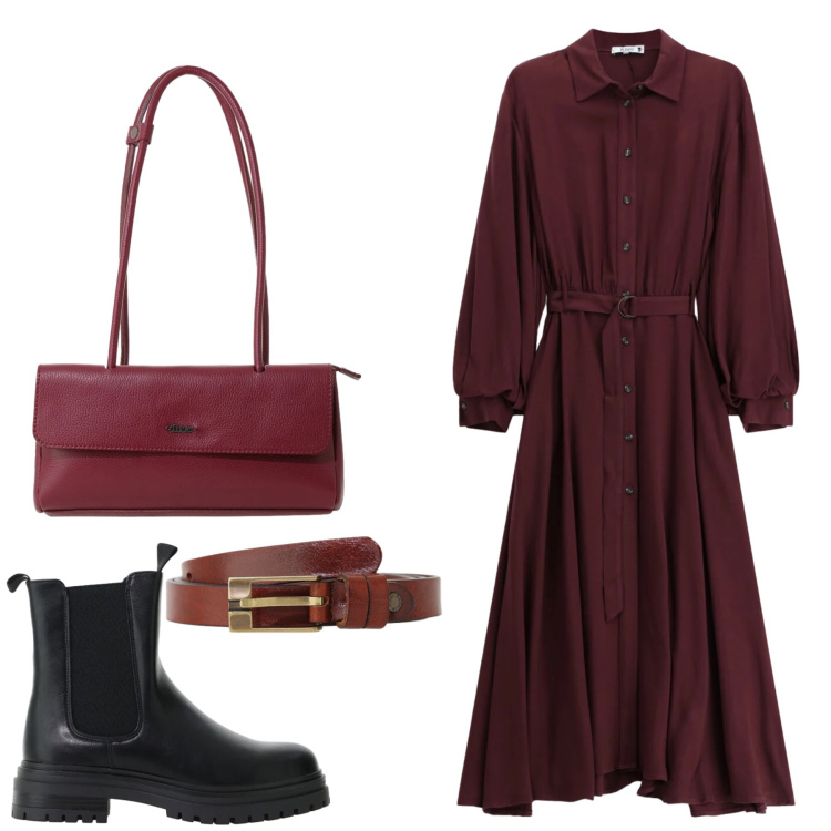 Outfit donna - Total look #2475030. Stile Casual chic per Tutti i giorni. Abbinamento con stivaletti chelsea, vestiti chemisier, borse a spalla, cinture.