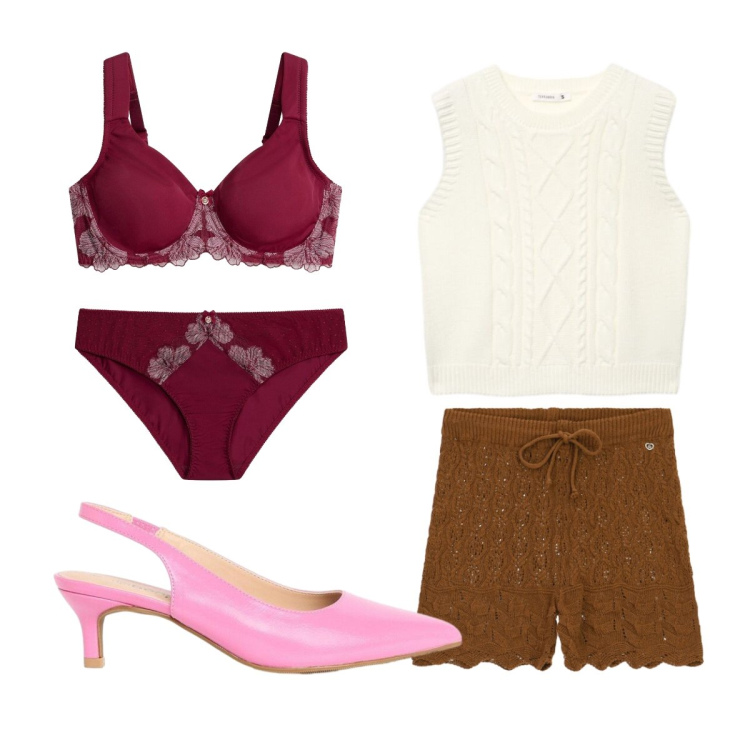 Outfit donna - Settembre. Stile Basic per Tutti i giorni. Abbinamento con décolleté, reggiseni, culotte, maglieria, shorts.