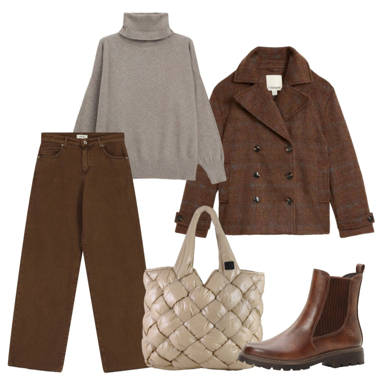 Outfit donna - Amo i colori autunnali. Stile Casual per Ufficio. Abbinamento con caban, stivaletti, maglieria, jeans dritti, borse tote.