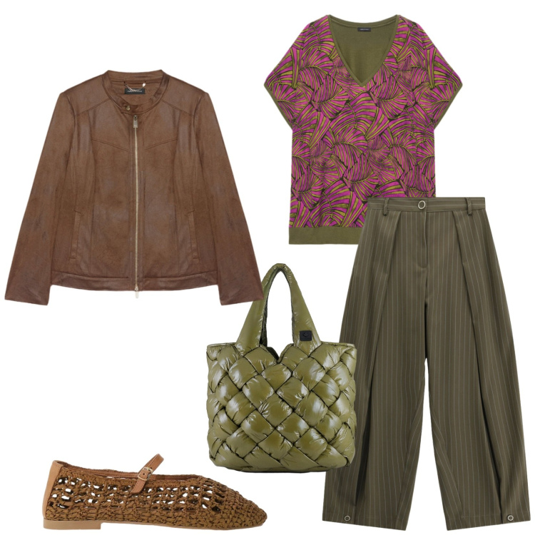 Outfit donna - Total look #2475055. Stile Casual per Tutti i giorni. Abbinamento con pantaloni a palazzo, ballerine, borse tote, t-shirt, blazer.