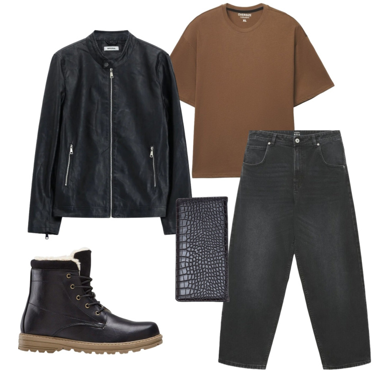 Outfit uomo - Total look #2475056. Stile Urban per Tutti i giorni. Abbinamento con giacche, portafogli, t-shirt, jeans, stivali e stivaletti.