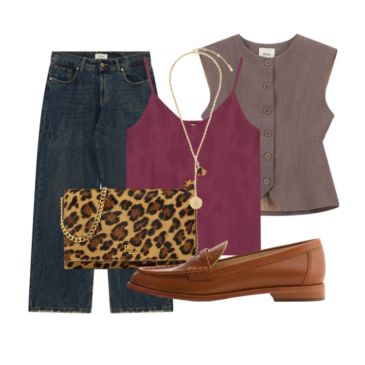 Outfit donna - Dark denim - Il jeans per l\'autunno. Stile Casual chic per Ufficio. Abbinamento con top, jeans, gilet, mocassini, collane, borse a tracolla.