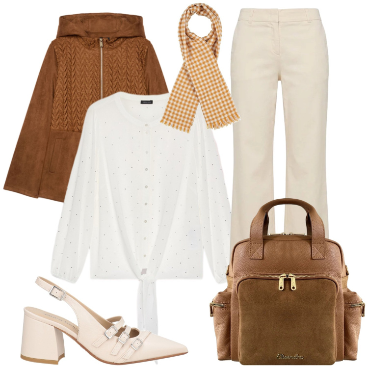 Outfit donna - Total look #2475090. Stile Casual chic per Tutti i giorni. Abbinamento con décolleté, sciarpe, pantaloni, camicie, blazer, zaini.