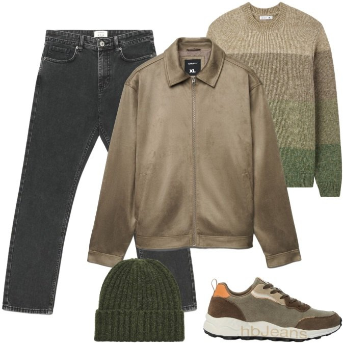 Outfit uomo - Total look #2475094. Stile Casual per Tutti i giorni. Abbinamento con sneakers, giacche, maglieria, jeans dritti, berretti.