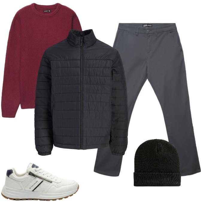 Outfit uomo - Total look #2475112. Stile Trendy per Ufficio. Abbinamento con berretti, pantaloni chino, maglieria, giacche, sneakers.