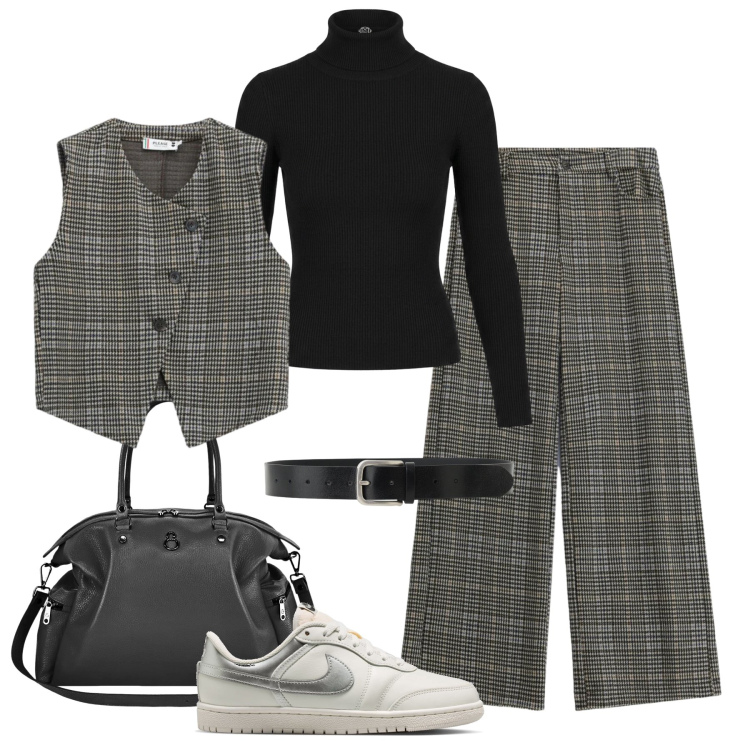 Outfit donna - Effortless by Cate Blanchett. Stile Casual chic per Ufficio. Abbinamento con pantaloni, gilet, cinture, pullovers, shopping bag, sneakers.