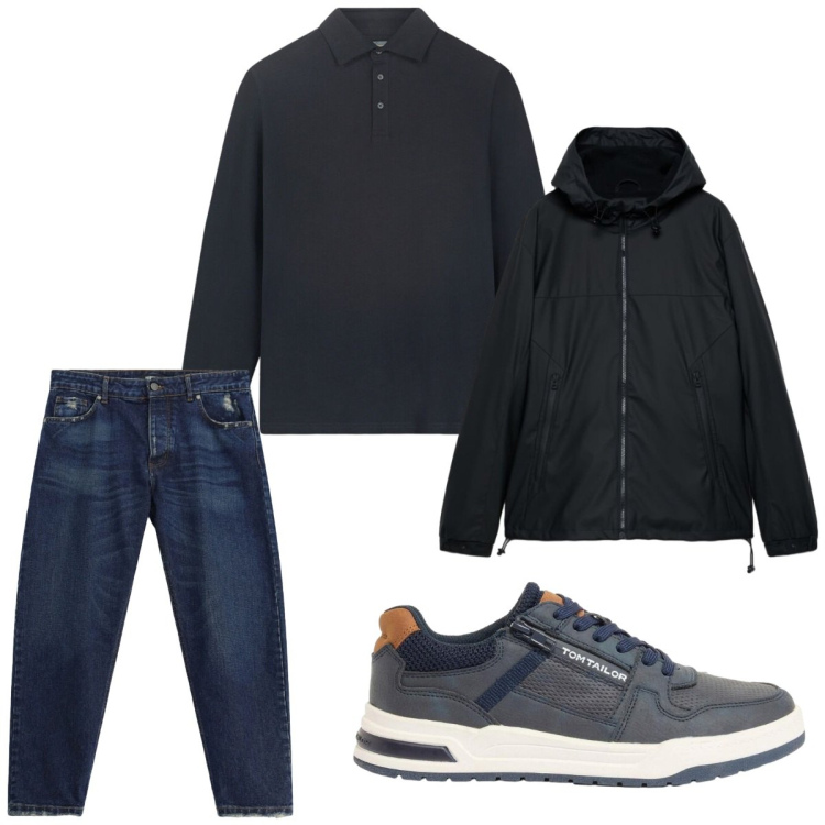 Outfit uomo - Weekend autunnale. Stile Casual per Tutti i giorni. Abbinamento con jeans, polo, giacche, sneakers.